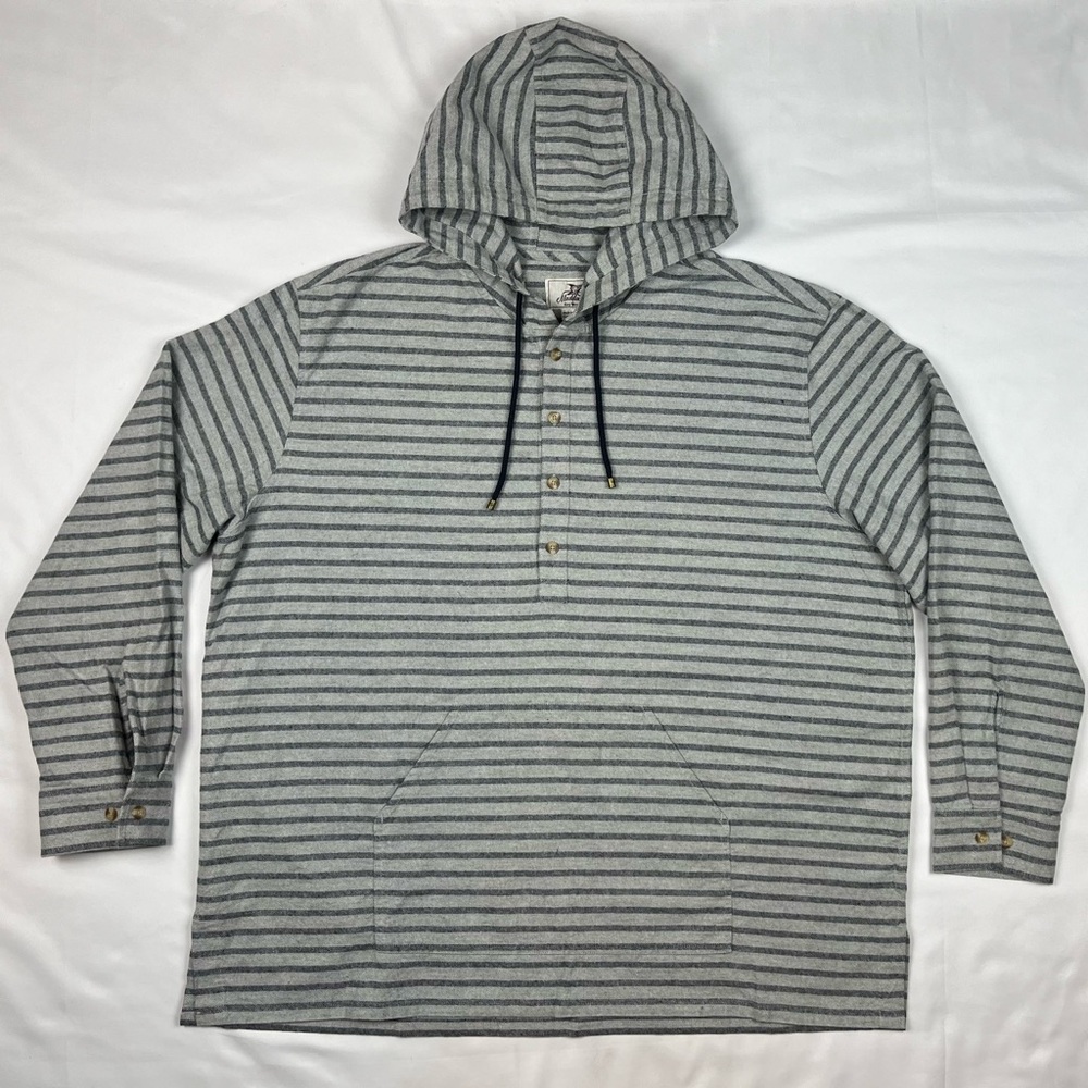 Madda Fella Mens Castaway Beach Hoodie 2XL Striped Henley Grey EUC C1